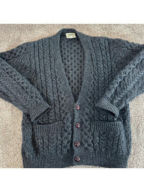 Vintage Carraig Donn M Oversized Gray Wool Grandpa Chunky Fisherman Cardigan